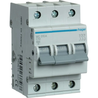Автоматический выключатель HAGER 3P 6kA C-10A 3M